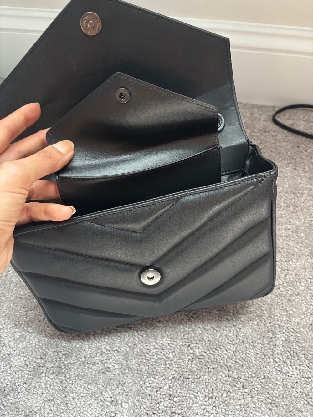 Saint Laurent Black Quilted Leather Shoulder Bag with Top Handle - Picture 8 of 9